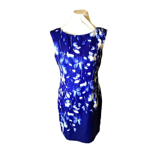 Ann Taylor | Dresses | Ann Taylor Blue Royal Blue Floral Sleeveless Dress  Size 6 | Poshmark